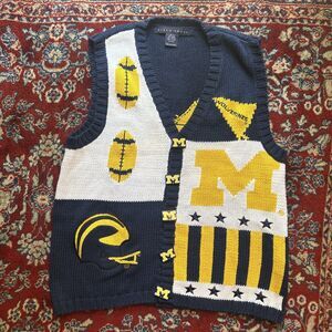VTG Birch Bros. University Of Michigan Football Knit Vest Size Med Cottagecore